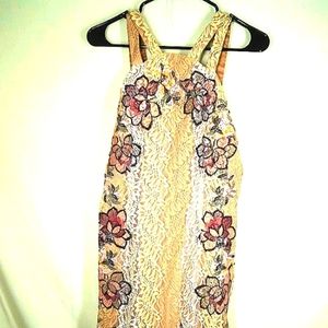 FOXIEDOX Mini Dress Floral Flowers Embroidered Blush Halter Women Teen New NWT